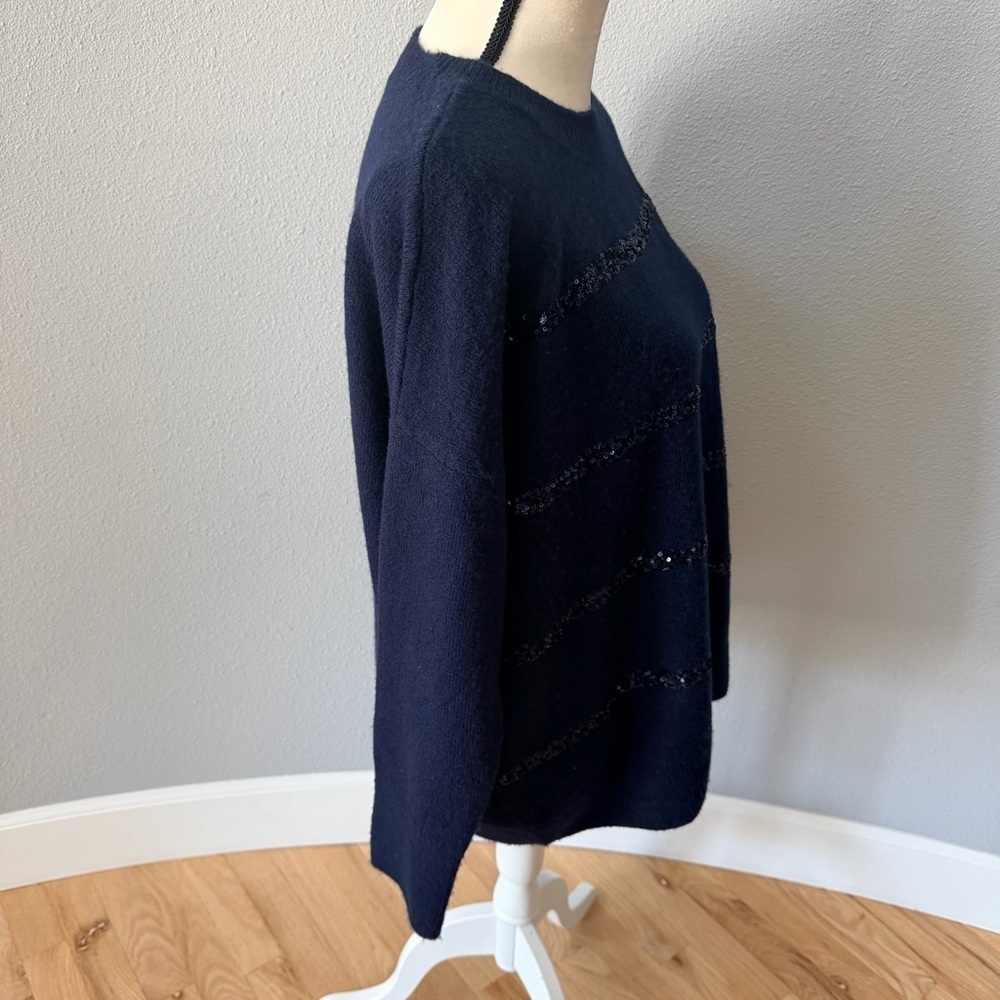 Vince Camuto Midnight Blue Sweater with Subtle Sequined Stripes - Picture 6 of 12